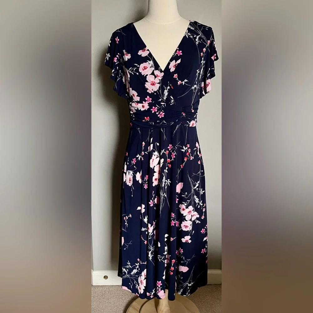 Jessica Howard Floral Navy Midi Dress, Size 6 - Picture 1 of 8